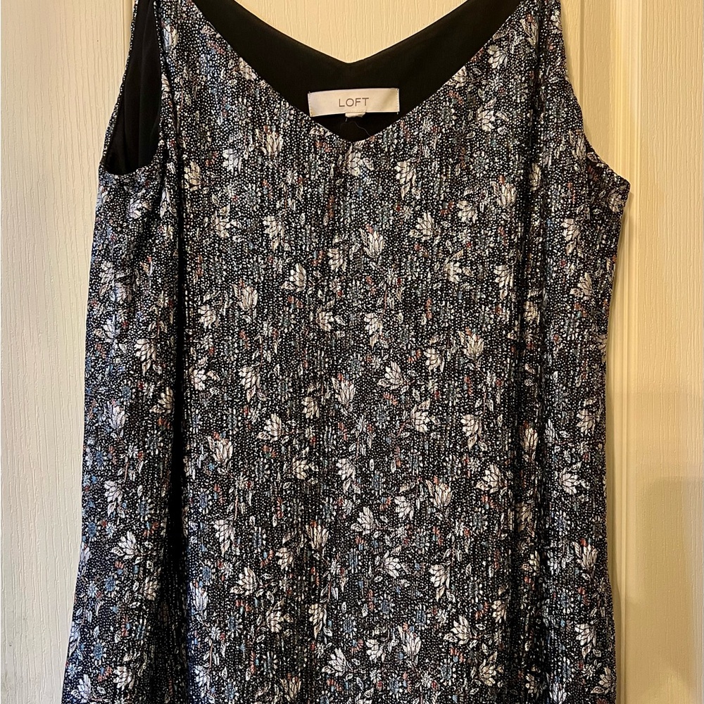 LOFT Black and White Floral Tank Top